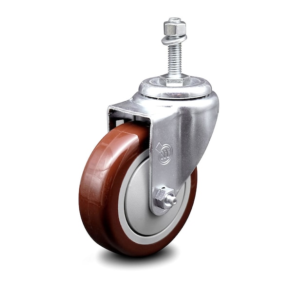 4 Inch Maroon Polyurethane Wheel Swivel 10mm Threaded Stem Caster SCC